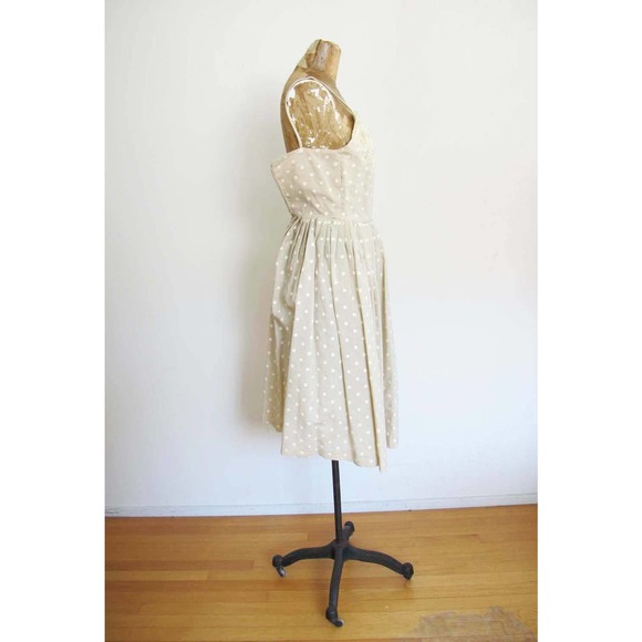 Vintage 50s Lace and Polka Dot Beige White Strappy Sundress XS - Picture 3 of 5